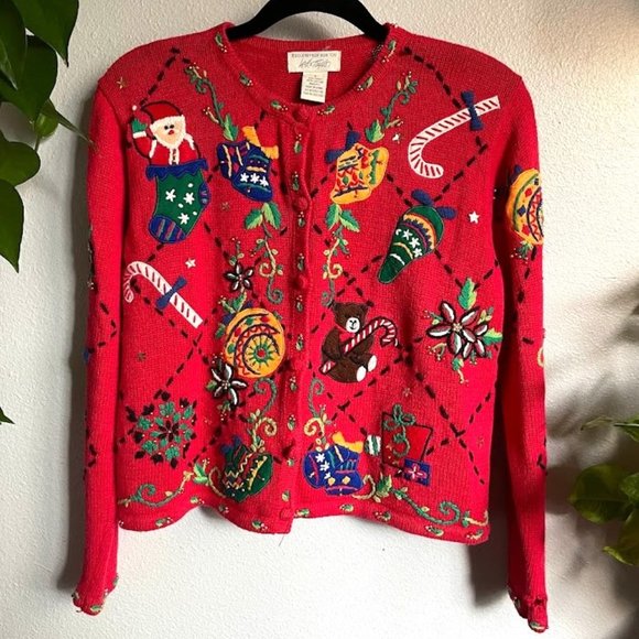 Vintage Sweaters - VTG 90’s Holiday Christmas Ugly Sweater Cardigan